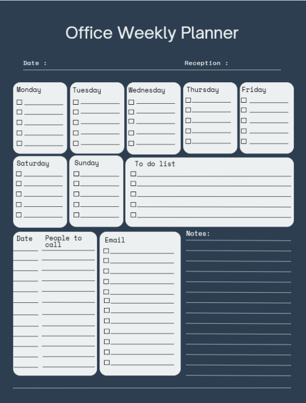 Dark Blue Professional Office Weekly Planner