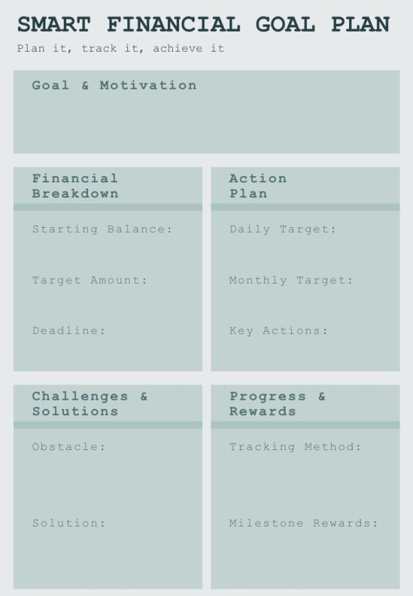 Soft Teal Financial Goal Planner