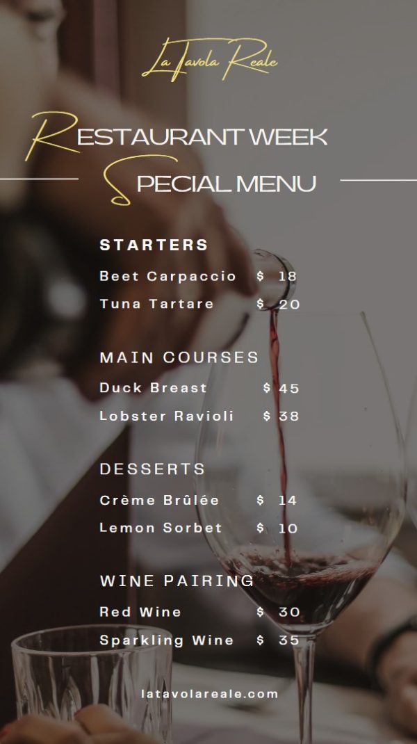 Luxurious Sleek Restaurant Menu Price List