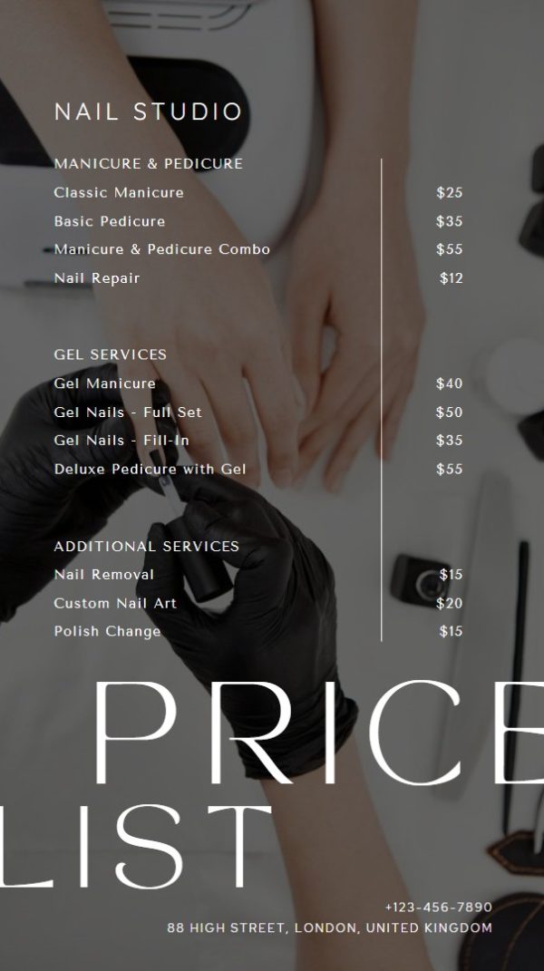 Elegant Minimalistic Manicure Services Price List