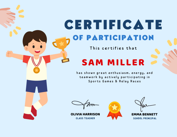 Light Blue Playful Cheerful Sports Achievement Certificate