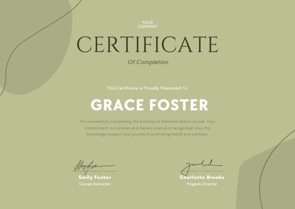 Muted Green & Soft Neutral Elegant Completion Certificate