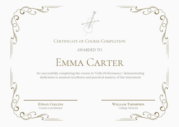 Cream & Gold Elegant Sophisticated Course Completion Certificate