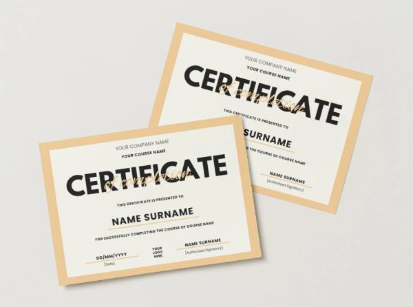 Warm Gold & Cream Professional Modern Completion Certificate