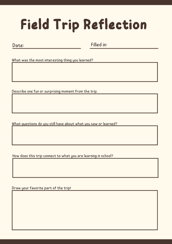 Beige & Brown Engaging Student Experience Reflection Worksheet